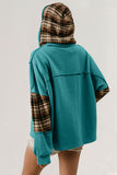 Double Take Drawstring Plaid Star Patch Long Sleeve Hoodie 