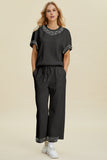 Double Take Full Size Pearl Detail Round Neck Top and Pants Set 