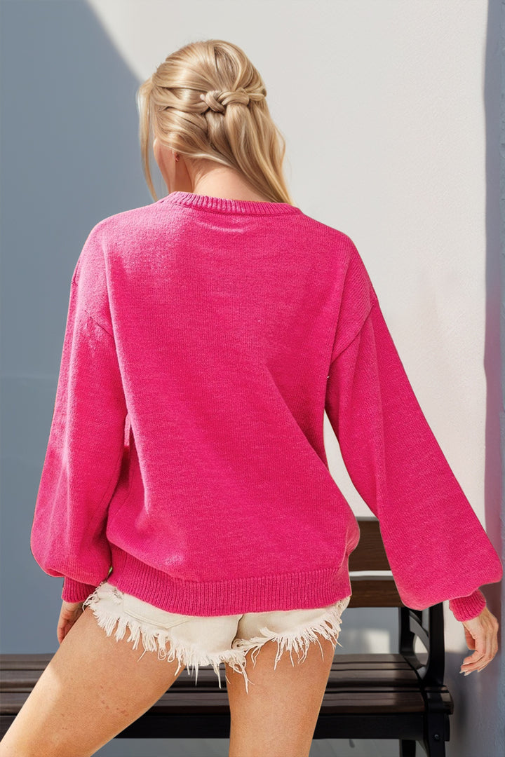 Double Take Full Size Sequin Nutcracker Long Sleeve Sweater 