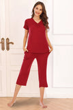 V-Neck Short Sleeve Top and Pants Lounge Set Lingerie & Nightwear