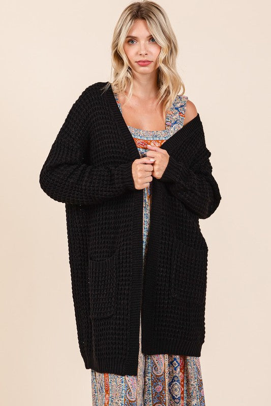 Mittoshop Open Front Long Sleeve Longline Cardigan 