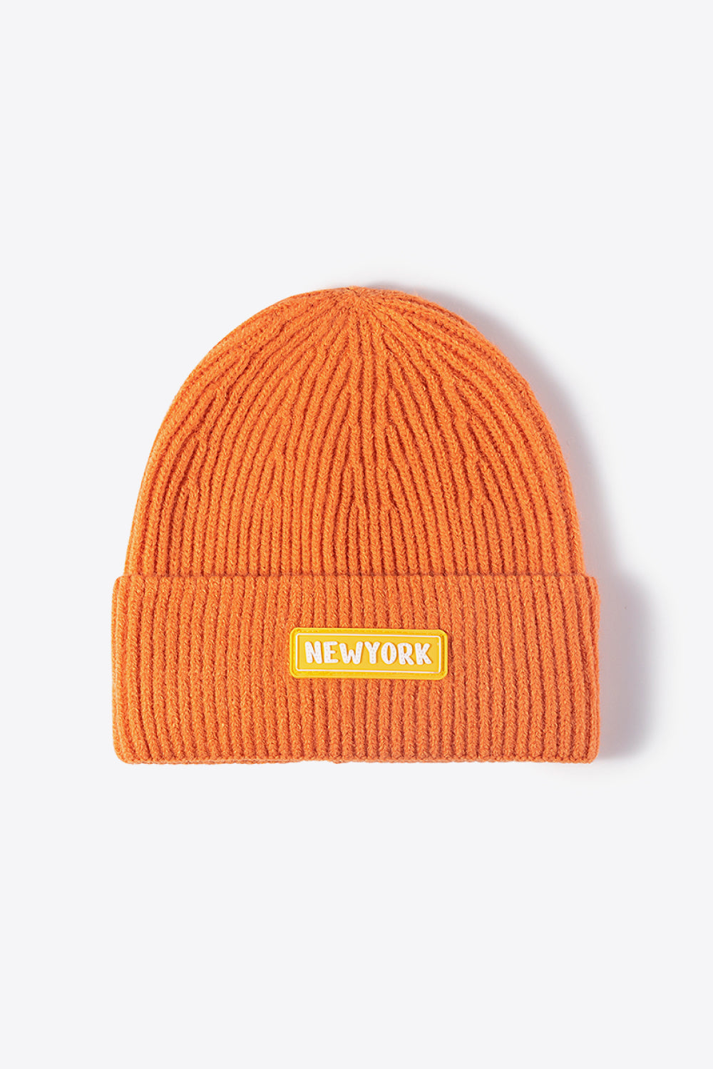 NEWYORK Patch Rib-Knit Cuffed Beanie 
