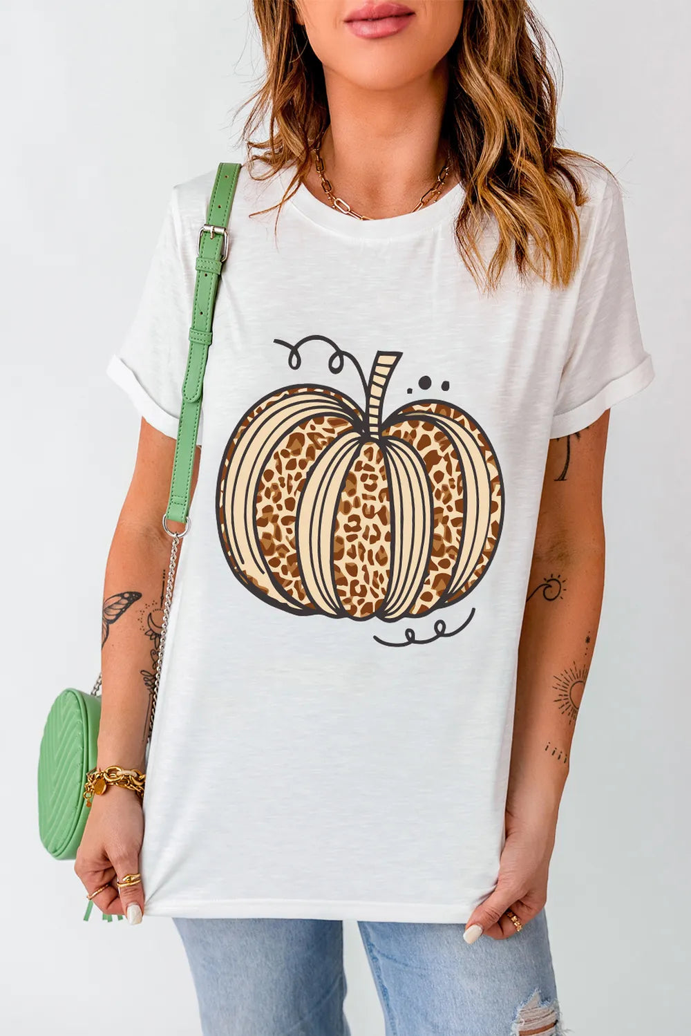 Pumpkin Round Neck Short Sleeve T-Shirt 