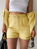 Textured Button Up Shirt and Shorts Set Two Piece Dresses