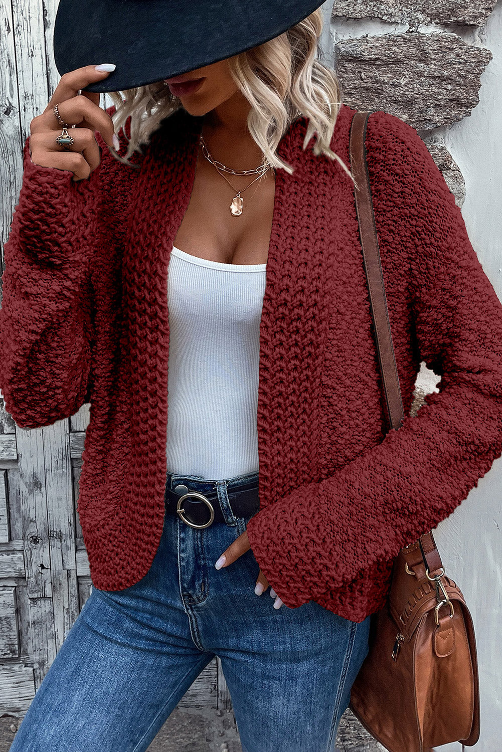 Solid Color Open Front Cardigan 
