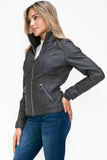 YMI Faux Layered Double-Zipper Jacket with Fuzzy Hood 