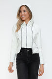 Snobbish Faux Leather Zip Up Drawstring Hooded Jacket 