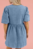 Bowknot Round Neck Half Sleeve Denim Dress Dresses