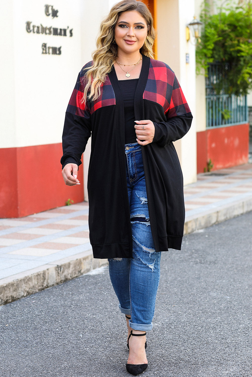 Plus Size Open Front Dropped Shoulder Cardigan 