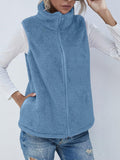 Full Size Fuzzy Zip Up Vest Coat with Pockets 