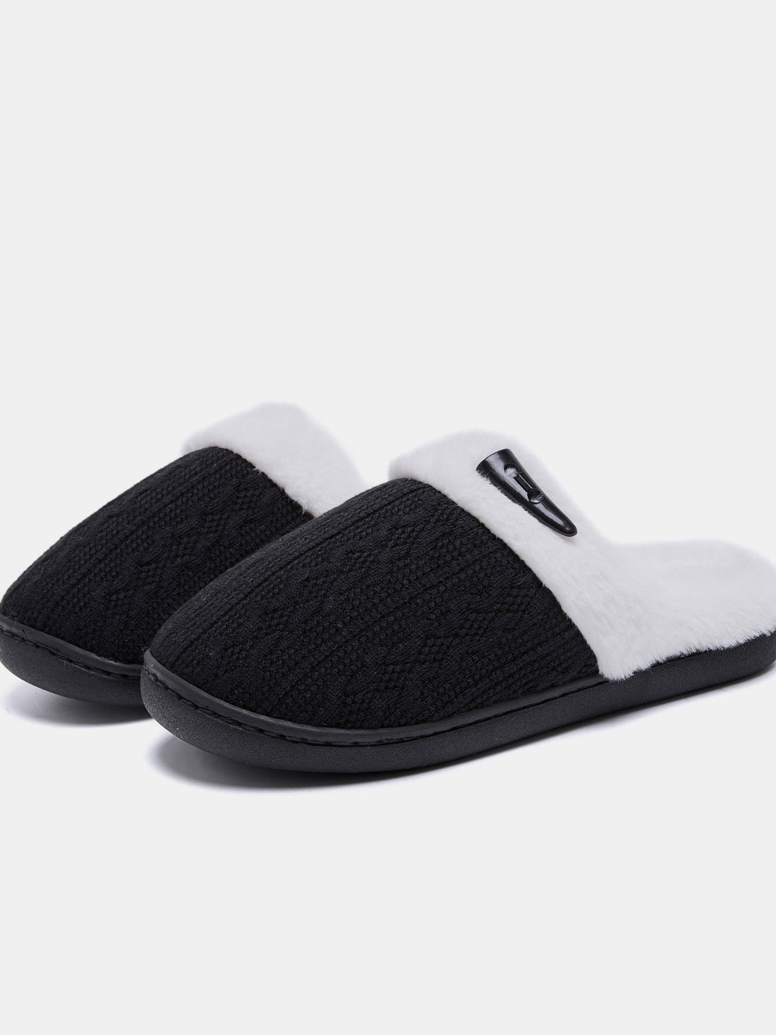 Horn Buckle Furry Texture Flat Slippers 