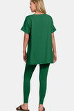 Zenana V-Neck Rolled Short Sleeve T-Shirt and Leggings Lounge Set 