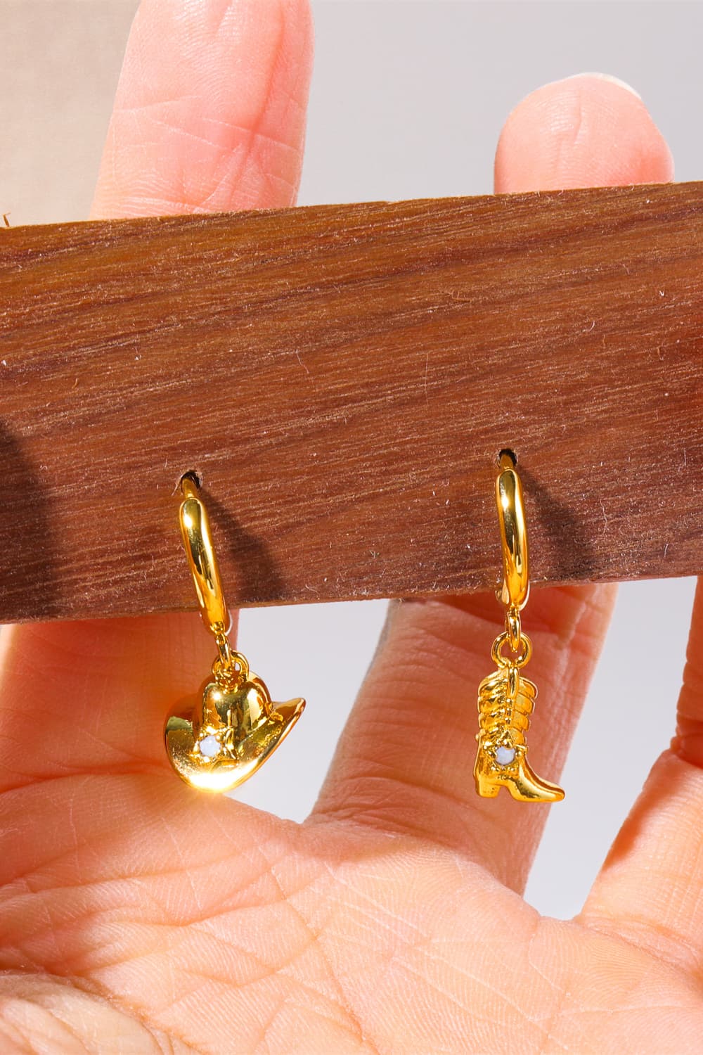 Hat & Boot Shape Asymmetrical Copper 14K Gold Plated Earrings 