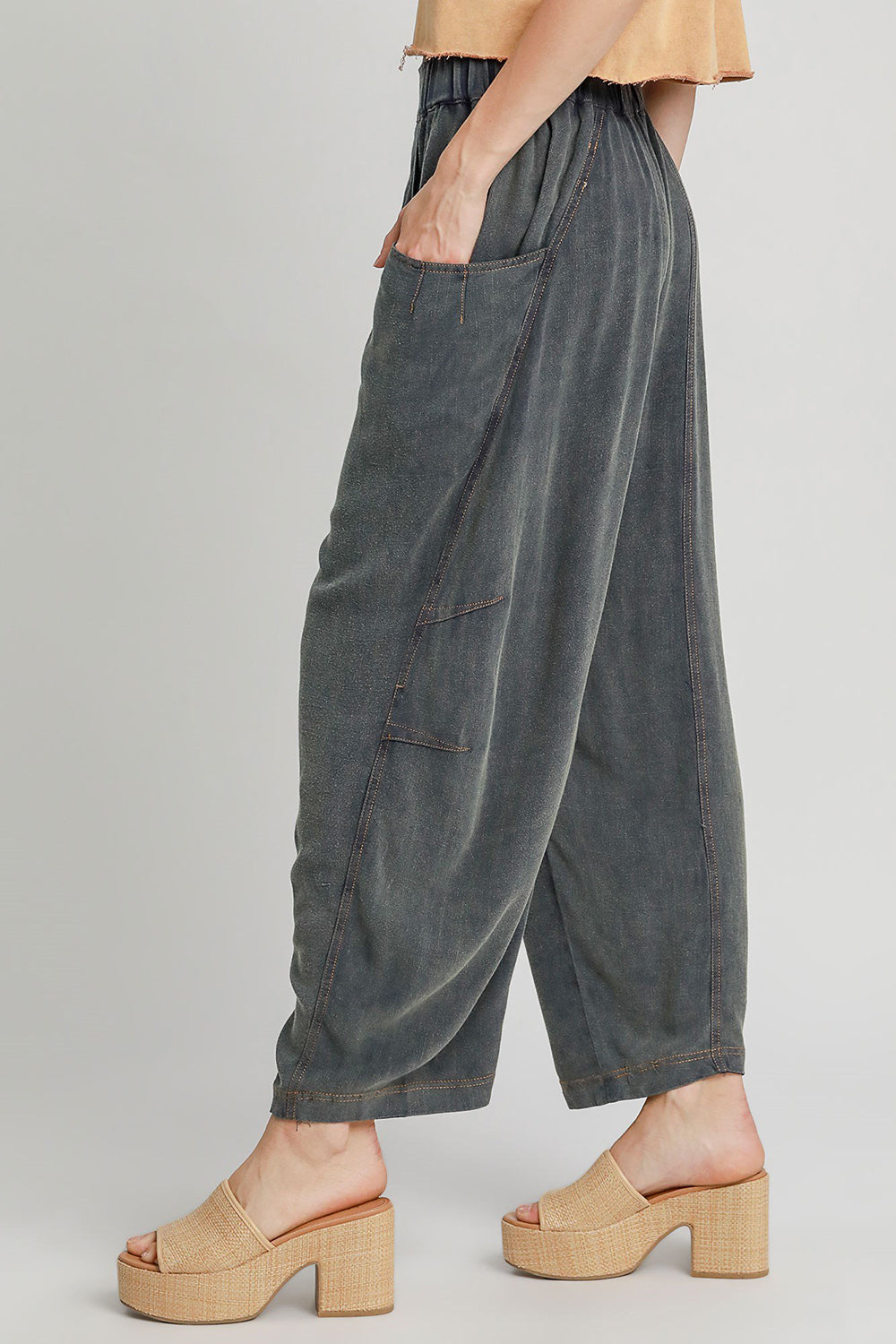 Umgee Elastic Waist Baggy Fit Pants with Pockets 