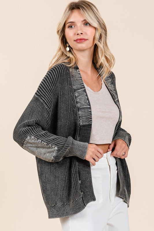 Mittoshop Contrast Patch Open Front Mineral Wash Cardigan 