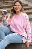 Plus Size Leopard Exposed Seam Long Sleeve Sweatshirt 