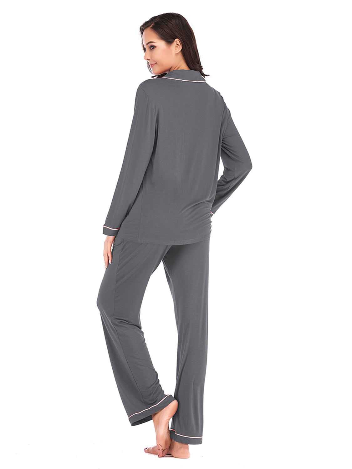 Collared Neck Long Sleeve Loungewear Set with Pockets Lingerie & Nightwear