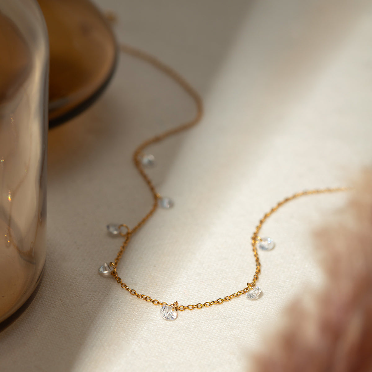 Stainless Steel Rhinestone Pendant Necklace 