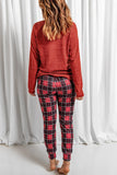Round Neck Top and Drawstring Plaid Pants Lounge Set Lingerie & Nightwear