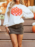 Halloween Pumpkin Patched Pattern Long Sleeve Sweatshirt 