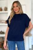 Double Take Full Size Mock Neck Short Sleeve Sweater 