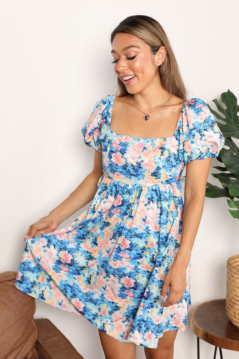 Honey Floral Square Neck Puff Sleeve Dress 