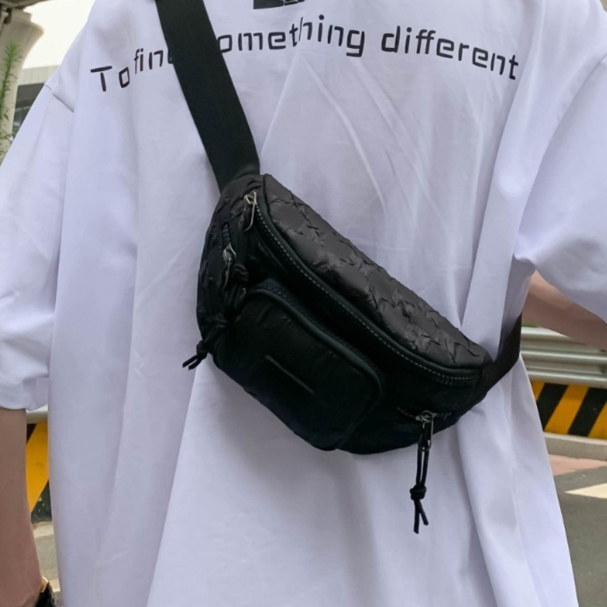 Checkered Adjustable Strap Nylon Crossbody Bag 