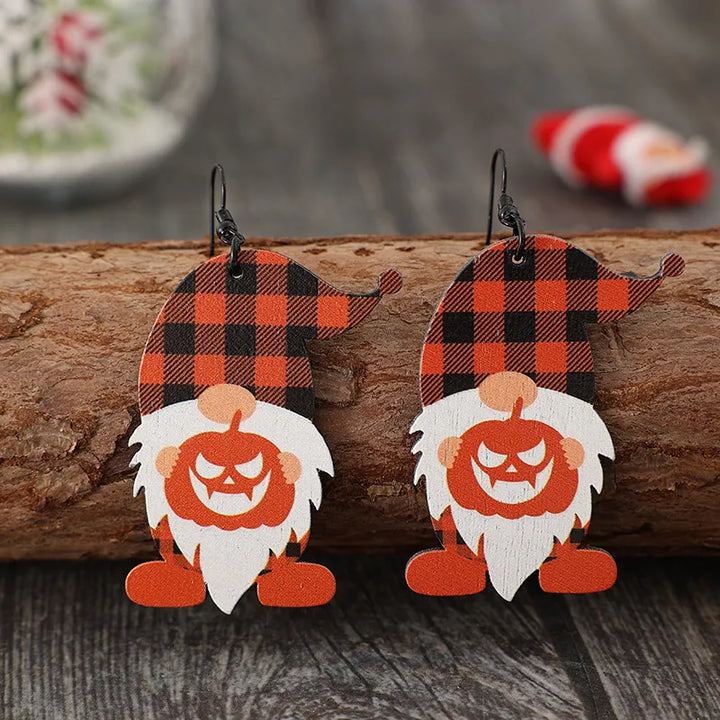 Wooden Dwarfs Pumpkin Dangle Earrings 
