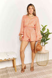 Double Take Printed Flare Sleeve Surplice Romper 