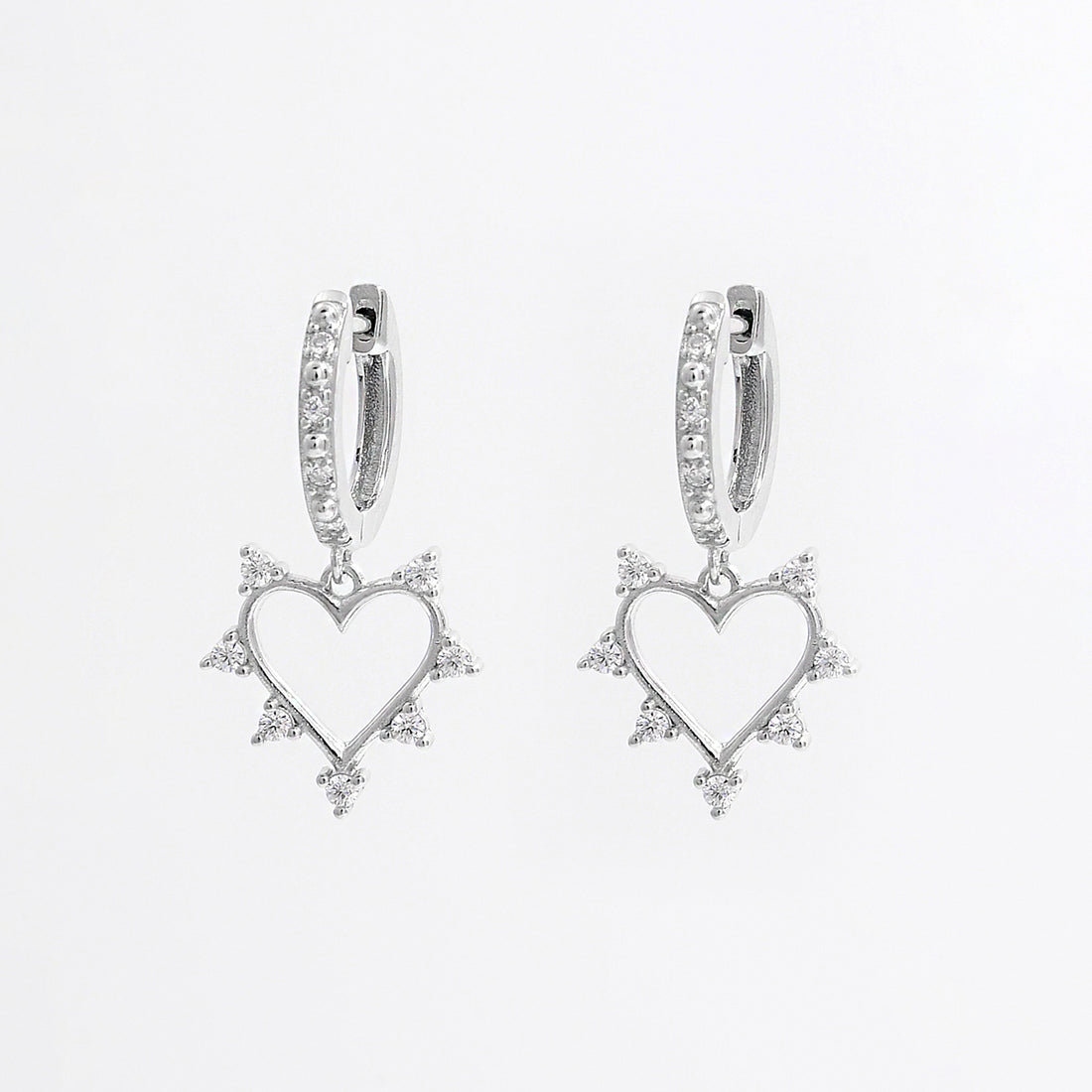 925 Sterling Silver Inlaid Zircon Heart Dangle Earrings 