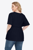 Plus Size Buttoned V-Neck Frill Trim Babydoll Blouse 