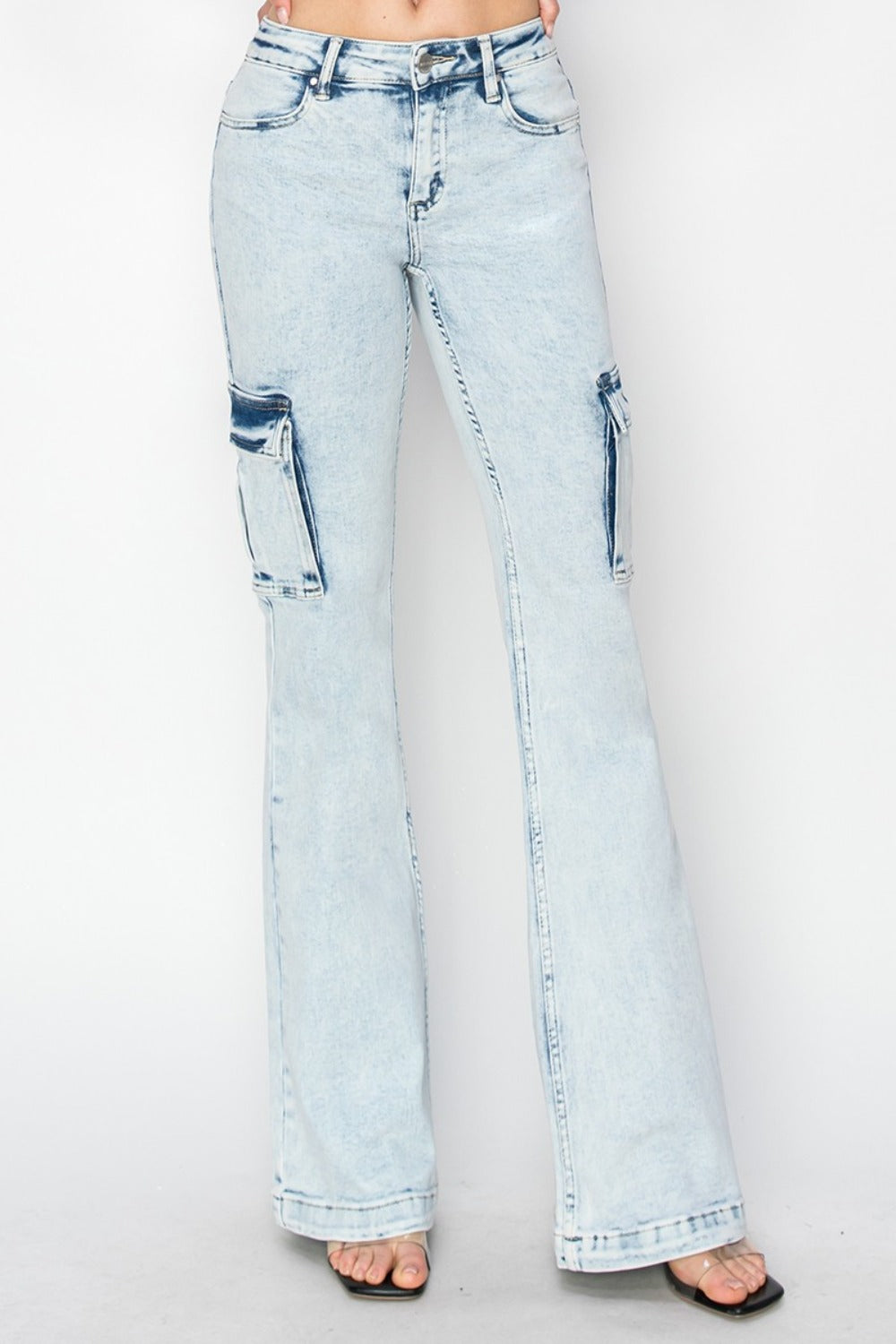 RISEN Full Size High Rise Cargo Flare Jeans 