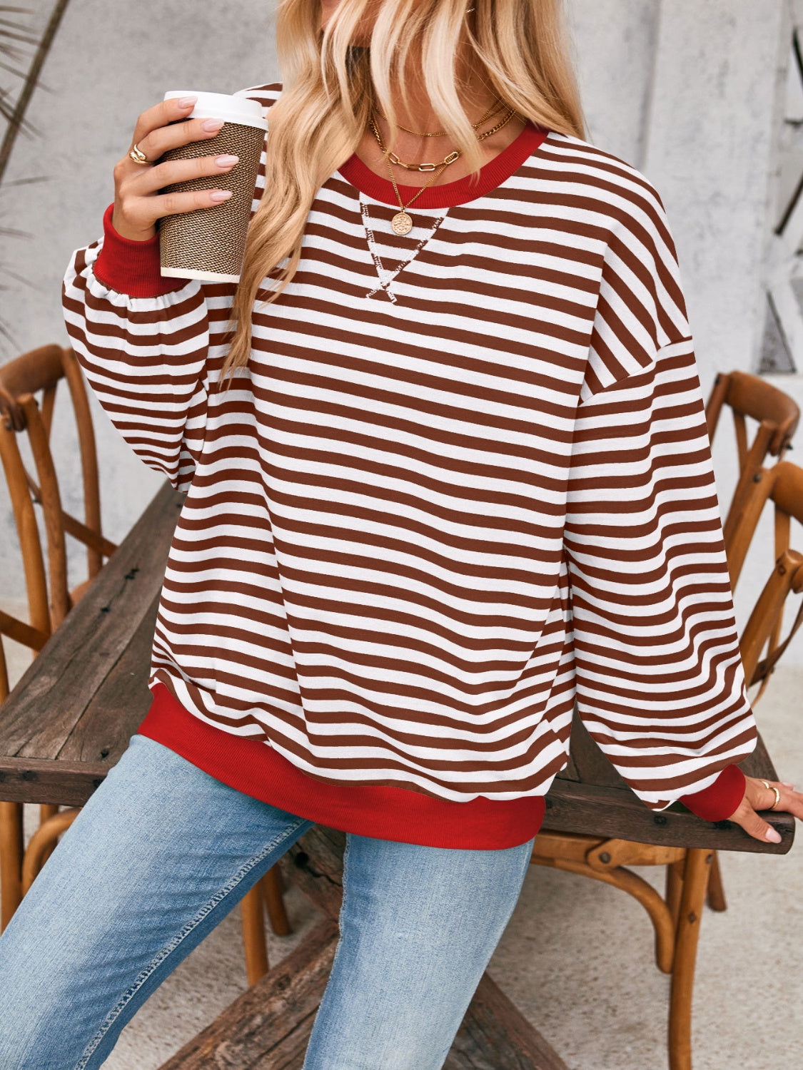 Lovelet Contrast Striped Long Sleeve Sweatshirt 