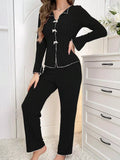 Ribbed Bow Front Top and Pants Lounge Set Lingerie & Nightwear