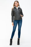 YMI Removable Faux Layered Multi-Pocket Jacket with Fuzzy Hood 