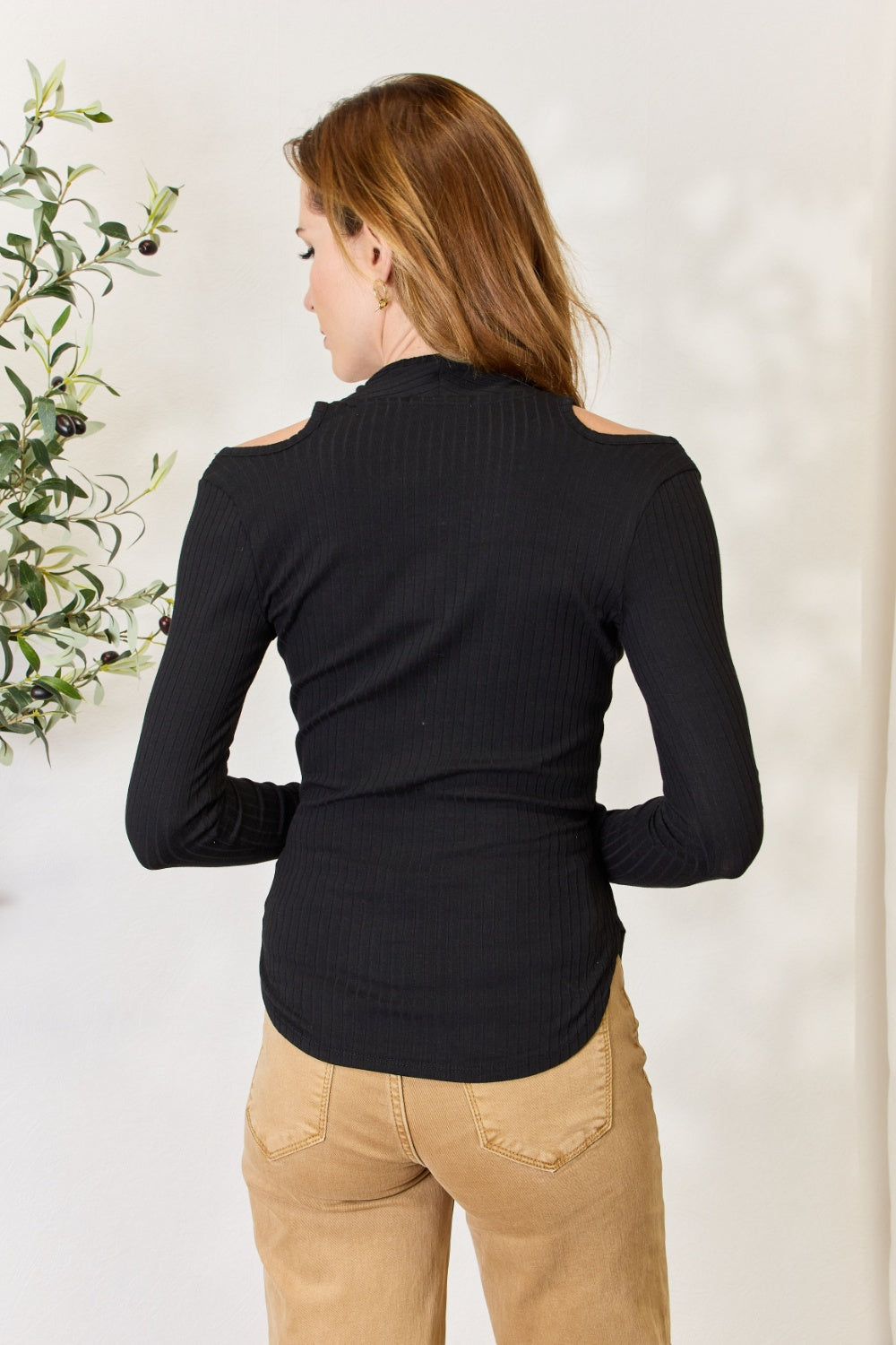 Culture Code Full Size Ribbed Surplice Cold Shoulder Top 