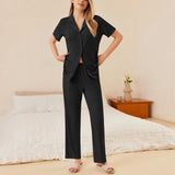 Button Down Long Sleeve Top and Pants Lounge Set Lingerie & Nightwear
