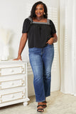 Honey Contrast Square Neck Puff Sleeve Blouse 