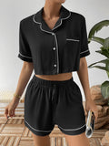 Ivy Lane Contrast Lapel Collar Cropped Shirt and Shorts Lounge Set Lingerie & Nightwear