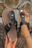 Black Vintage Buckle PU Leather Thong Slippers Shoes & Bags/Slippers