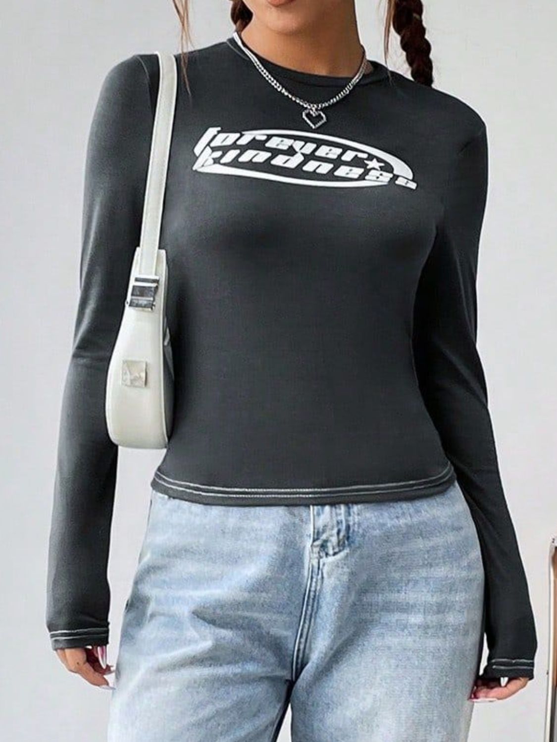 Letter Graphic Round Neck Long Sleeve T-Shirt 