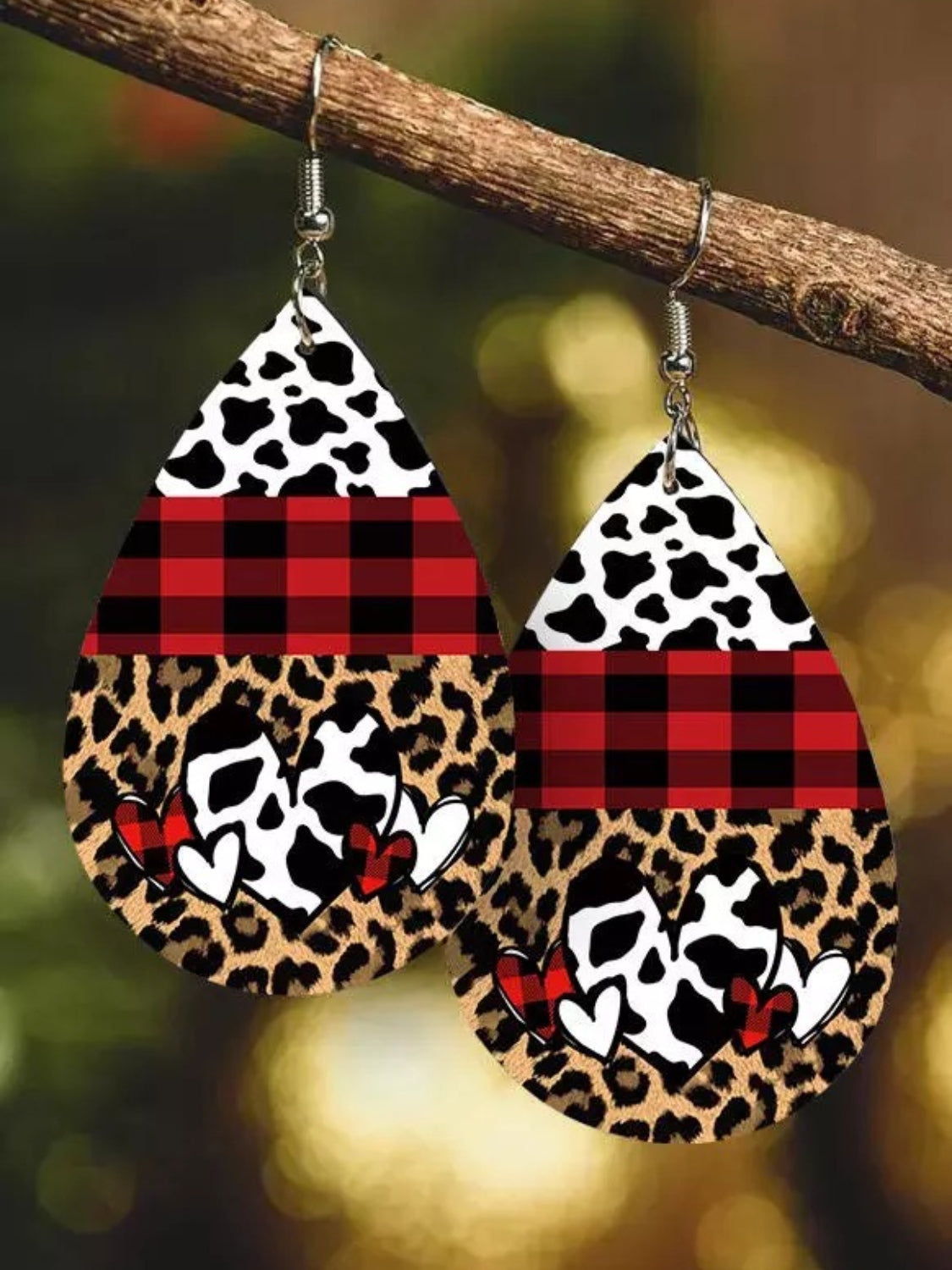 Printed PU Leather Dangle Earrings 