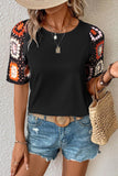 Geometric Round Neck Short Sleeve Blouse 