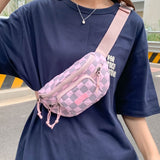 Checkered Adjustable Strap Nylon Crossbody Bag 