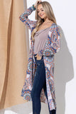 And The Why Printed Kimono Open Front Longline Cardigan 