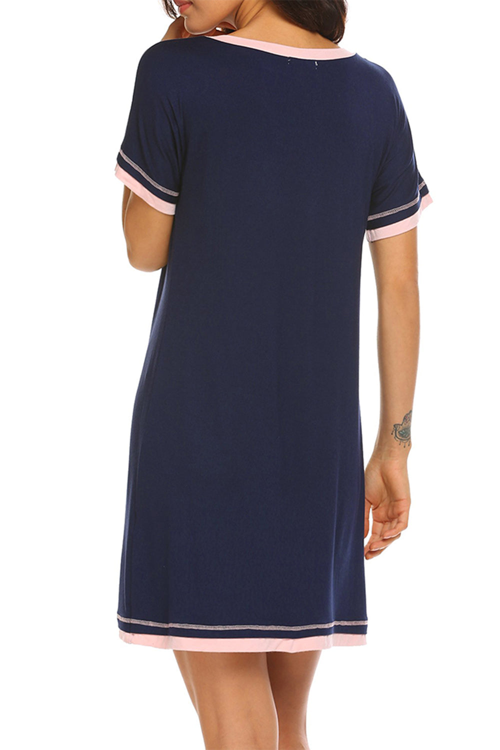 Contrast Trim Short Sleeve Lounge Dress 