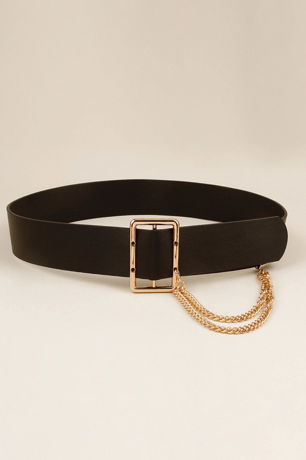 PU Leather Wide Belt with Chain 