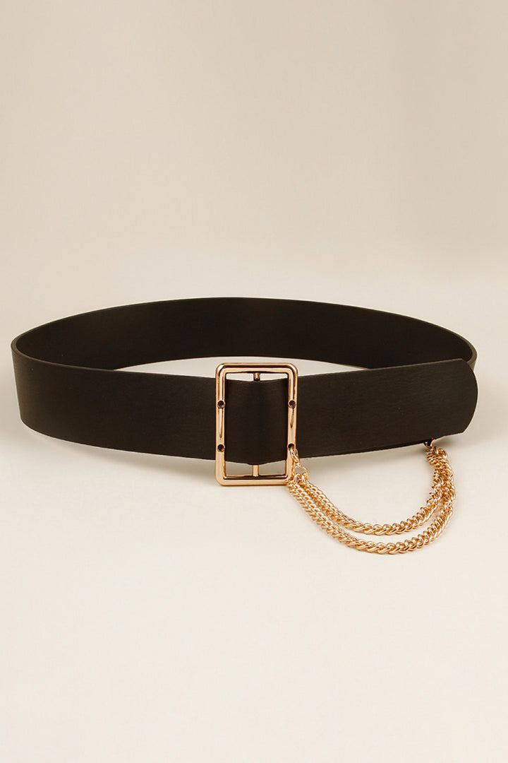 PU Leather Wide Belt with Chain 