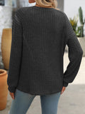 Mandy Decor Button Long Sleeve Ribbed T-Shirt 