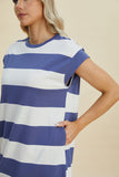 Basic Bae Full Size Striped Round Neck Cap Sleeve Mini Dress 